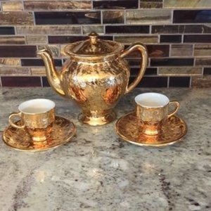 Vintage 22kt Gold china Teapot  saucers and tea cup